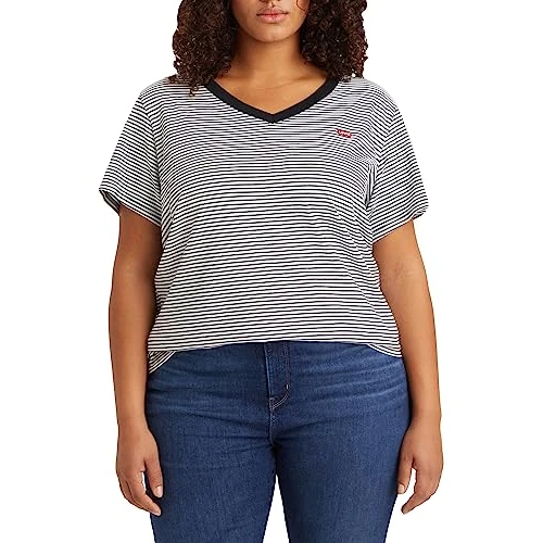 Offre limitée : Levi's Plus Size V-Neck Tee T-Shirt Femme, Raita Stripe Caviar, 2XL de 24.95 € à 14.74 € (41% de remise)