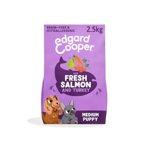 Edgard & Cooper Pienso para Perros Cachorros Puppy Junior Comida para Perros Seca Natural Sin Cereales 2.5kg Salmon & Pavo Fresco, Fácil de digerir, Alimentación Sana Sabrosa y Equilibrada