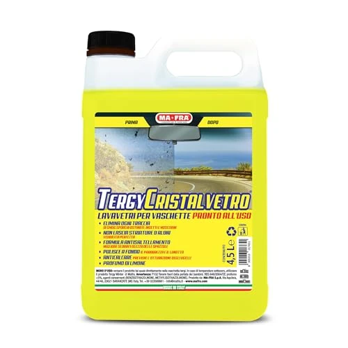 Ma-Fra, Tergy Cristalvetro, Liquido Lavavetri Per Vaschette Tergicristallo, Pronto All'Uso, Anticalcare, Non Lascia Aloni, Profumo di Limone, Elimina Tracce di Smog, Migliora Visibilità, Tanica 4500ml