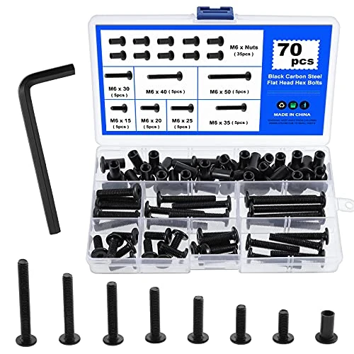 Beperkte aanbieding: Faankiton 70 stuks verbindingsbouten M6 x 15-50 mm binnenzeskant verzonken kopschroef, hulsschroeven M6 voor 8 mm gat, koolstofstaal meubelverbinder, kastverbinder, binnenzeskant schroeven moeren van 5.99 EUR naar 5.99 EUR (besparing 0%)