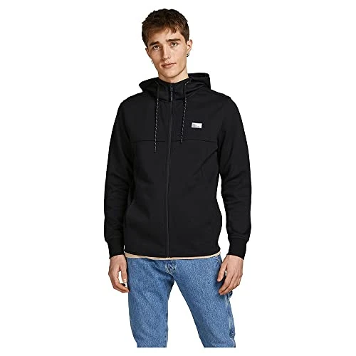 JACK & JONES Mens Coair Zip Hood Hoodie Black XL