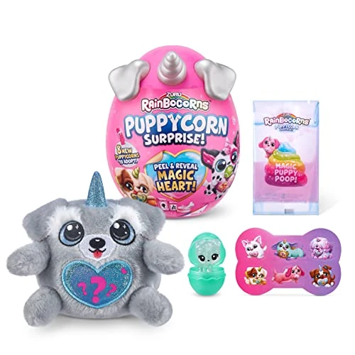 Rainbocorns Sparkle Heart Surprise Serie 4 Puppycorn Surprise, Schnauzer, Animale di Peluche da Coccolare, (Schnauzer)