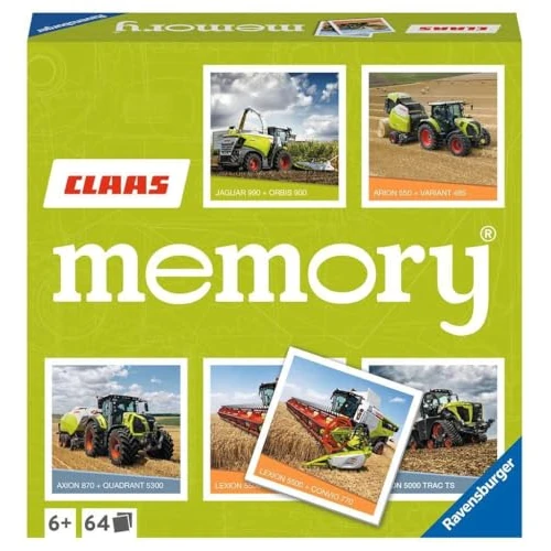 Offerta a tempo: Ravensburger CLAAS memory® - 20882 - il gioco classico per tutti gli appassionati di macchine agricole, gioco di memoria per 2-8 giocatori dai 6 anni in su - 12% da 17.99 € a 15.89 €