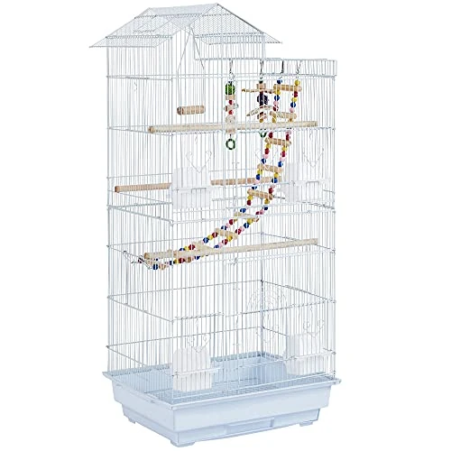 Offerta a tempo: Yaheetech Gabbia Voliera per Uccelli Pappagalli Inseparabili Calopsite Parrocchetti in Metallo e Legno con Giocattoli Bianca - 15% da 49.99 € a 42.69 €