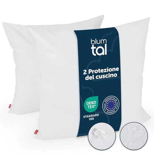 Offerta a tempo: Blumtal Copricuscino Letto - Federe 65x65 - Copri Cuscino Letto con cerniera - Copricuscino Antiacaro Anallergico certificato Oeko Tex - 2 Pezzi - 53% da 16.99 € a 7.99 €