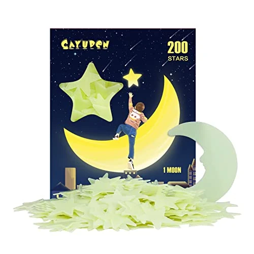 3D Wall Sticker Luminous Star, CAYUDEN 201 Pieces Luminous Star Stickers Glow in The Dark Stars Ceiling Children's Fluorescent Stars Moon Luminous for Bedrooms Decoration