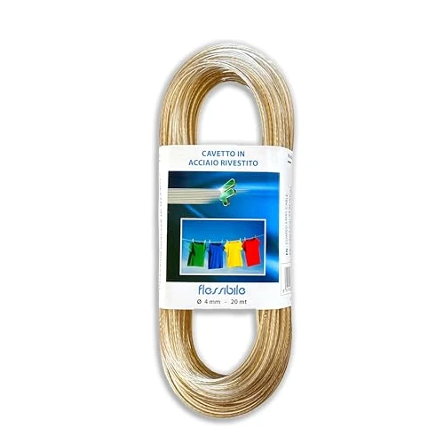 IPEA Wäscheleine 4 mm aus Stahl - 20 Meter - Made in Italy - Kunststoffbeschichteter Wäscheleine für den Außenbereich, Kleidung, Tüchern, Farbe Transparent – Dicke 4 mm