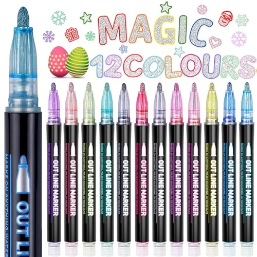 Limited-time offer: Lenski Valentines Gifts for Kids, 12 Glitter Pens Outline Marker Pens, Gift for 4-13 Year Old Gifts for Teenage Girls Birthday Presents, Colouring Pens, Easter Gift for Kids from 9.99 GBP to 7.64 GBP (save 24%)