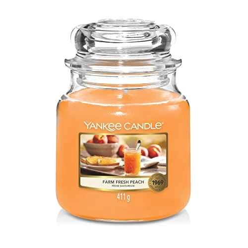 Yankee Candle geurkaars | Farm Fresh Peach Medium Jar kaars | Brandtijd: tot wel 75 uur