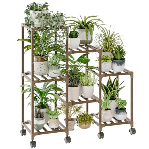 Limited-time offer: Bamworld Plant Stand with Wheels for Indoor Plants Wood Outdoor Tiered Shelf 3 Tire 7 Potted Ladder Plant Holder Table Pot Stand for Window Garden Balcony Patio Living Room (With wheel) from 23.74 £ to 14.99 £ (save 37%)