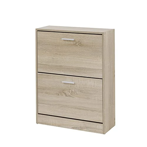 Zeitlich begrenztes Angebot: Baroni Home Platzsparender Schuhschrank aus Melamin-Holz für den Eingangsbereich, 12 Paar Schuhe mit 2 Klapptüren und dopplter Tiefe 24x63x81 cm von 44.99 € auf 44.99 € (0.00% Rabatt)
