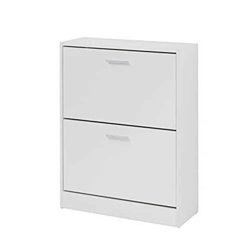 Offerta a tempo: Baroni Home Scarpiera Salva spazio Slim in Legno Melaminico da Ingresso. Portascarpe con Ante a Ribalta e Doppia Profondità (Bianca 2 Ante) - 42% da 79.99 € a 46.49 €