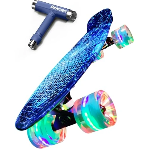 Limited-time offer: Deleven Skateboard Mini Cruiser 57cm LED Wheels Light up Complete for Kids Boys and Girls Youths and Beginners from 56.41 £ to 56.41 £ (save 0.00%)