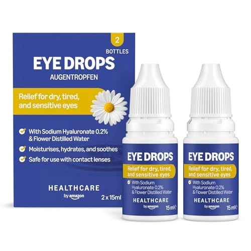 Offerta a tempo: Healthcare by Amazon Goccia oculari con ialuronato di sodio 0,2% e acqua distillata di fiori, 15 ml (Confezione da 2) (In precedenza un marchio Amazon Basic Care, stesso prodotto) - 29% da 12.60 € a 8.97 €