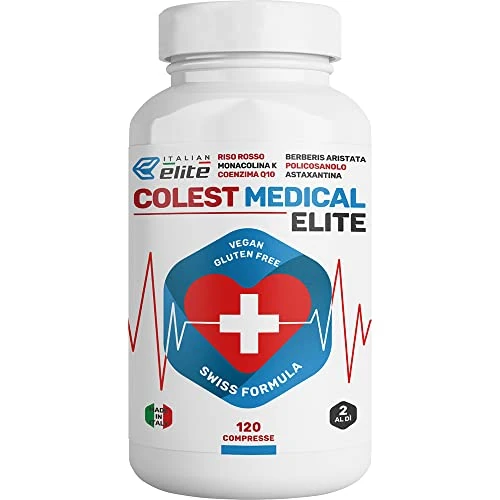 Colest Medical, Integratore per Colesterolo e Trigliceridi con Riso Rosso Fermentato, 120 cpr. Monacolina K, Coenzima Q10, Acido Folico, Cardo Mariano, Berberina, Astaxantina.