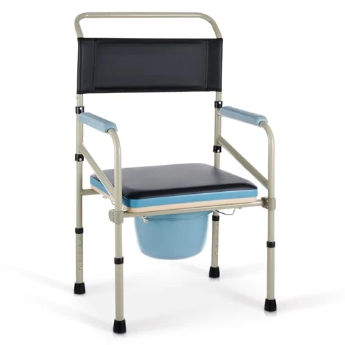 VONOYA Silla con Inodoro Ligera y Portátil Capcidad 150kg Silla de WC con Inodoro para Personas con Discapacidad, Ancianos y Mayores Altura Ajustable con Asiento Extraíble