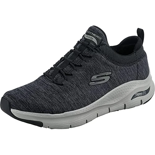 Skechers Herren Arch Fit Waveport Sneaker, Black Mesh Gray Trim, 39.5 EU