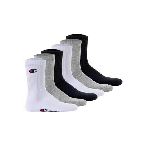 Limited-time offer: Champion Unisex Basics 6pk Crew Sports Socks, Dark Blue/White/Light Grey Melange, 6 UK from 14.00 £ to 14.00 £ (save 0.00%)