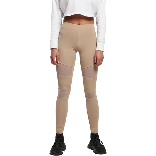 Urban Classics Ladies Legging pour Femme Tech Mesh, Empiècements en Maille Transparents sur Les Jambes, Matériau Élastique et Flexible, Normale, Softtaupe, Taille XXL