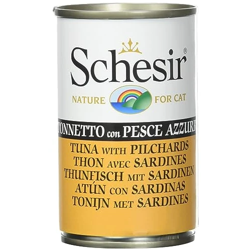 Schesir, Wet Food for Adult Cats, Bacoreta Flavor with Blue Fish, Prepared in Soft Gelatin - Total 0.85 kg (6 cans x 140 g)