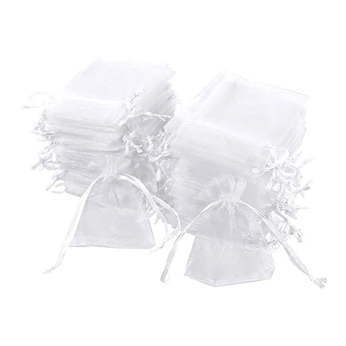 Carehabi 100 Pcs Organza Gift Bags White 7x9cm Small Jewelry Pouches Wedding Jewelry Bag Favour bags Lavender Bag for Wedding Birthday Party Christmas Candy Mesh Bags