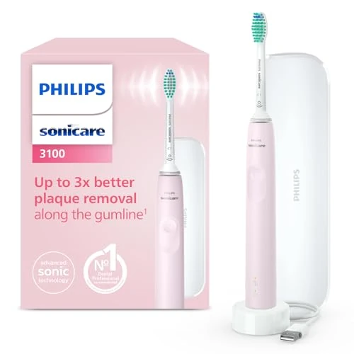 Begrenztes Angebot: Philips Sonicare 3100 elektrische Zahnbürste, Schallzahnbürste, Andruckkontrolle und Timer, Reiseetui, Sugar Rose, Modell HX3673/11 von 70.19 EUR auf 43.52 EUR (Rabatt 38%)