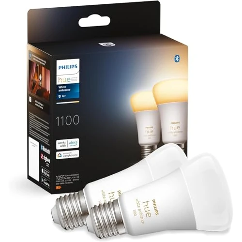 Oferta limitada: Philips Hue White Ambiance E27 LED bulb, 1100lm, warm to cool white, dimmable, controllable via app, compatible with Amazon Alexa (Echo, Echo Dot), pack of 2, old generation de 64.99 EUR a 57.50 EUR (ahorro 12%)