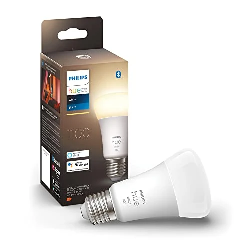Begrenztes Angebot: Philips Hue White E27 LED Glühbirne, 1100lm, warmweiß, dimmbar, steuerbar via App, kompatibel mit Amazon Alexa (Echo, Echo Dot), 1er Pack, alte Generation von 22.05 EUR auf 19.40 EUR (Rabatt 12%)