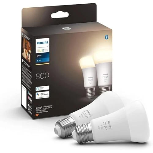 Limitiertes Angebot: Philips Hue White E27 LED Glühbirne, 810lm, warmweiß, dimmbar, steuerbar via App, kompatibel mit Amazon Alexa (Echo, Echo Dot), 2er Pack, alte Generation von 27.99 EUR auf 23.96 EUR (Spare 14%)