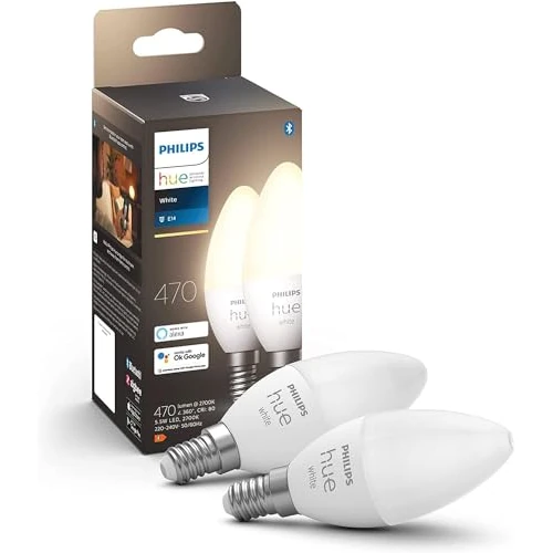 Offerta a tempo: Philips Hue White Lampadina smart LED E14, Confezione da 2 - 0.00% da 44.46 € a 44.46 €