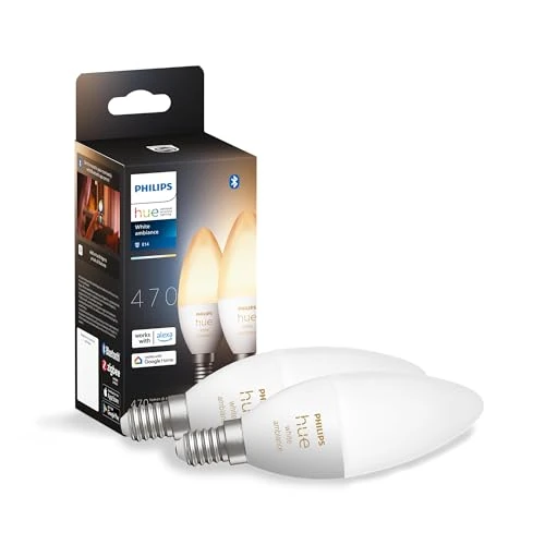 Limited offer: Philips Hue New White Ambiance Smart Light Bulb 2 Pack [E14 Small Edison Screw] Works with Alexa, Google Assistant and Apple Homekit. for Indoor Home Lighting, Livingroom and Bedroom. from 44.84 EUR to 43.05 EUR (save 4%)