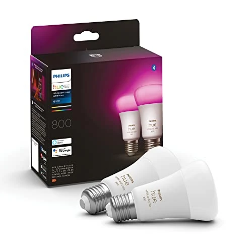 Offerta a tempo: Philips Hue Lampadina Smart LED E27, Confezione da 2 | Luce bianca o colorata, 15 W, 800 lm, Dimmerabile, Smart Home, Controllo via app e bluetooth - 0.00% da 85.00 € a 85.00 €