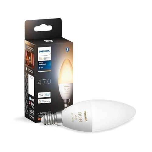 Philips Hue Kaarslamp 1-Pack - E14 - Duurzame LED Verlichting - Warm tot Koelwit Licht - Dimbaar - Verbind met Bluetooth of Hue Bridge - Werkt met Alexa en Google Home