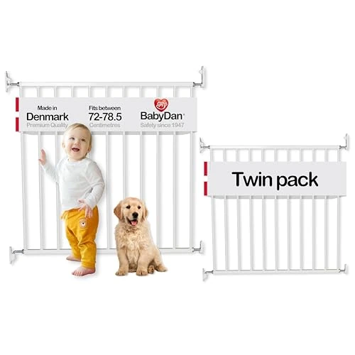 BabyDan Brama bezpieczeństwa bez podróży (72-78,5 cm) - dwupak Made in Danii.