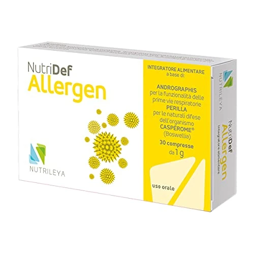 Offerta a tempo: NutriDef Allergen, 30 Compresse Naturali - Per contrastare i Fastidi dovuti alla Stagione Autunnale e Invernale - Anche in caso di Prurito - Con Andrographis, Perilla e Casperome Boswellia - Nutrileya - 31% da 18.87 € a 13.04 €