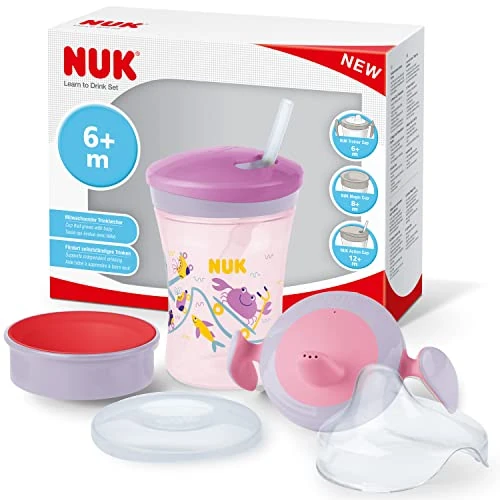 Tijdelijke aanbieding: NUK 3-in-1 drinkleerset met trainer-cup (6+ maanden), Magic Cup 360° drinkbeker (8+ M) & Action Cup drinkfles kinderen (12+ M) | 230 ml | BPA-vrij | meisjes, roze van 17.99 EUR naar 17.99 EUR (korting 0%)