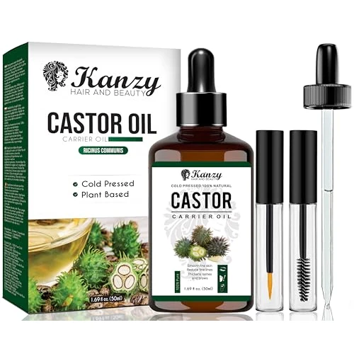 Offerta a tempo: Kanzy Olio di Ricino per Ciglia e Sopracciglia 50ml Olio di Ricino per Capelli, Unghie, Pelle e Barba Castor Oil con Set di Pennelli - 30% da 8.95 € a 6.26 €