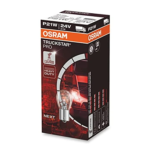 OSRAM TRUCKSTAR PRO P21W, lampada di segnalazione alogena, 7511TSP, lampada per camion 24V, astuccio (10 lampade)