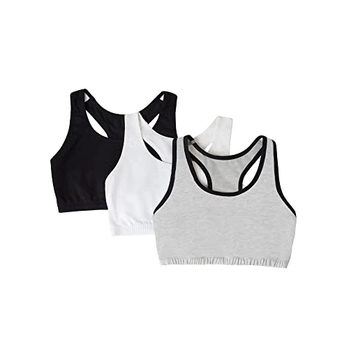 Fruit of The Loom Built Up Tank Style Sports Bra Fashion Colors Soutien-Gorge, Gris avec Noir/Blanc/Noir, 36 (Lot de 3) Femme