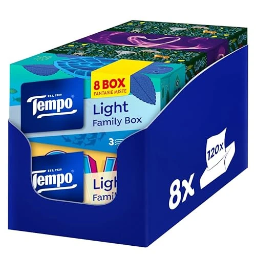 Begrenztes Angebot: Tempo Box mit Taschentüchern, 8 Boxen x 120 Taschentücher, 3-lagig, biologisch abbaubar, Family Box Die Macht der Freundlichkeit von 29.93 EUR auf 29.93 EUR (Rabatt 0%)