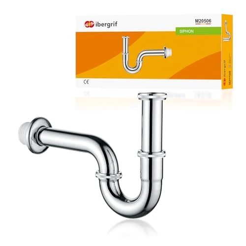 Ibergrif M20506 Universal Siphon do drenażu, rurki sodowej, syfonu w stali nierdzewnej P ze stawami uszczelniającymi, chromowane