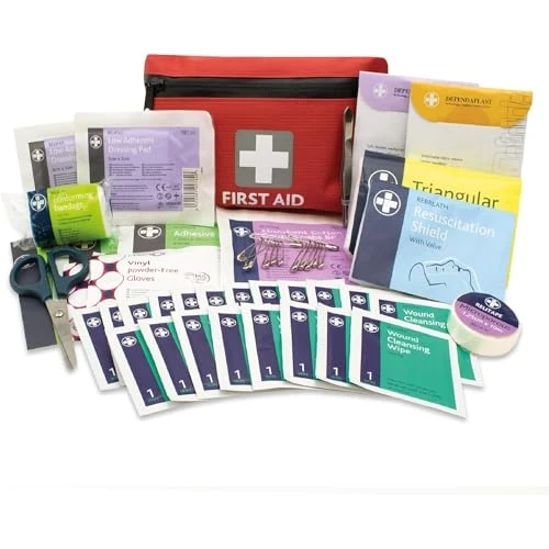 Lewis-Plast Premium 92 Piece First Aid Kit - Safety Essentials for Travel, Car, Home, Camping, Work, Hiking & Holiday Red , Small