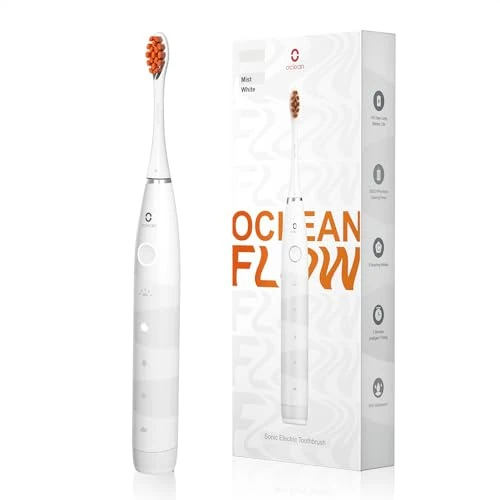 Oclean Flow, Brosse à Dents Électrique, 5 Modes avec Blanchiment, Brosse à Dents Sonique avec Autonomie de 180 Jours, Minuterie 2 Min & Rappel 30s, IPX7 - Blanc