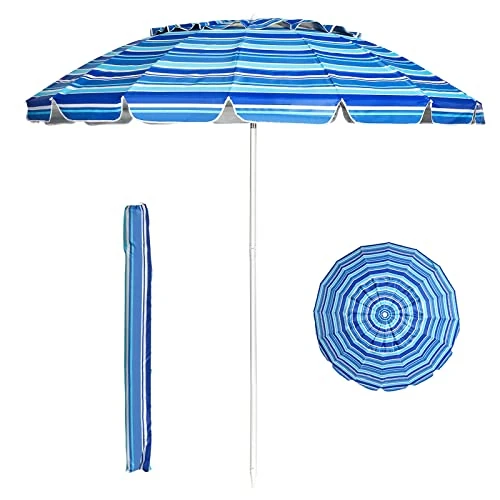 Offerta a tempo: RELAX4LIFE Ombrellone da Spiaggia e Esterno 243 cm, Tettuccio Inclinabile con Rivestimento Filtro Raggi UV, Telaio a 16 Stecche in Fibra di Vetro, Base non inclusa, per Mare/Giardino (Multicolore) - 6% da 52.99 € a 49.99 €