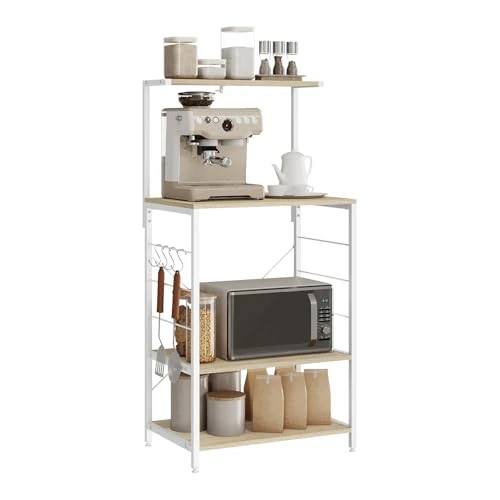 WOLTU RGB9285whe Microwave Shelf, 60 x 40 x 123 cm, Light Oak + White