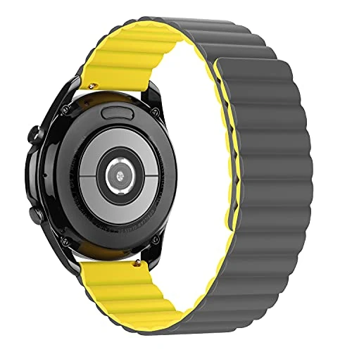 Tasikar 20mm Armband Kompatibel mit Samsung Galaxy Watch 7/6/5/4 Armband 40mm 44mm/6 Classic 43mm 47mm/Watch 5 Pro, Silikon Magnetische Uhrenarmband für Galaxy 4 Classic (Gelb-Grau)