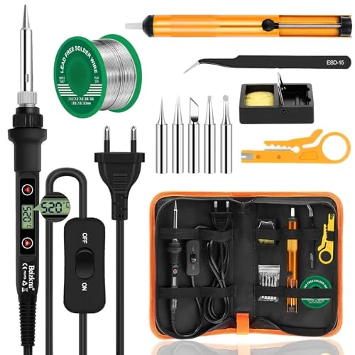 Offerta a tempo: Saldatore a Stagno Kit 80W LCD Temperatura Regolabile 180-520℃ Stagnatore Elettrico 13 in1 Interruttore ON/OFF con 5 Punte di Saldatura, Filo per Saldatura, Pompa Dissaldante - 4% da 24.99 € a 23.98 €