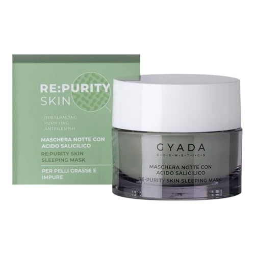 GYADA COSMETICS, Masque de Nuit Re :Purityskin à l’Acide Salicylique, Apaisant, Pour les peaux grasses, impures, mixtes et à tendance acnéique, Réduit l’excès de sébum, 50 ml