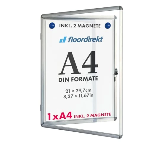 Offre limitée : Floordirekt | Tableau d'affichage en aluminuim, vitrine d'affichage avec serrure à clé | Tableau arrière magnétique - Porte avec serrure - Cadre en aluminium | 1 x A4 de 42.90 € à 42.90 € (0.00% de remise)