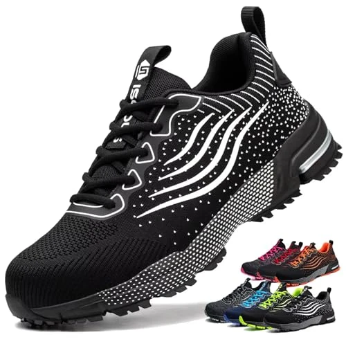 Offerta a tempo: Scarpe Antinfortunistiche Uomo Donna Scarpe da Lavoro Leggere Traspiranti Scarpe da Cantiere con Punta in Acciaio Nero 48 - 19% da 49.99 € a 40.37 €